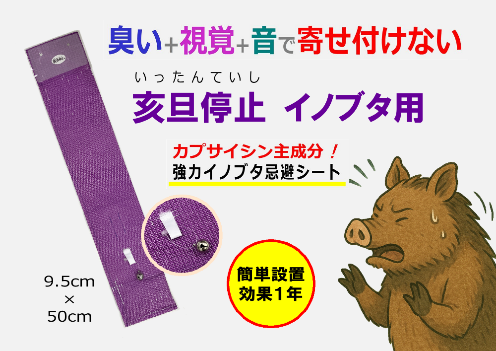 イノブタ侵入防止、侵入対策に効果抜群のイノブタ忌避剤「亥旦停止（いったんていし）イノブタ用」